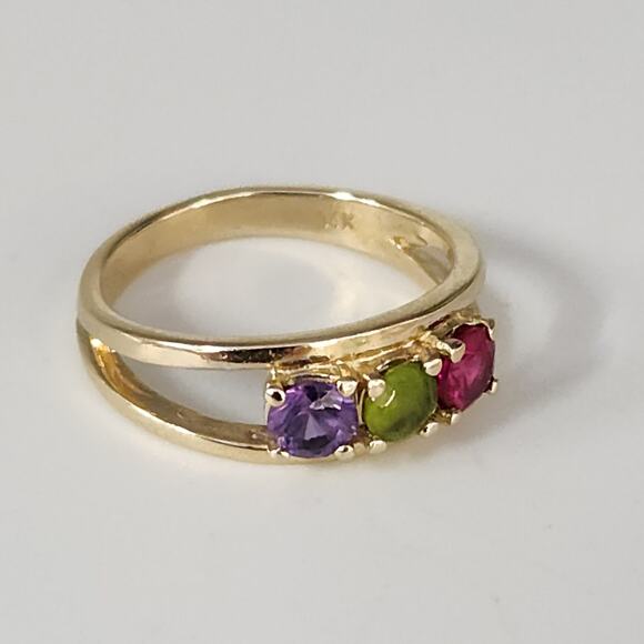 Stunning 14k Yellow Gold Colored Stones Ring Size 5.75 - Picture 9 of 12